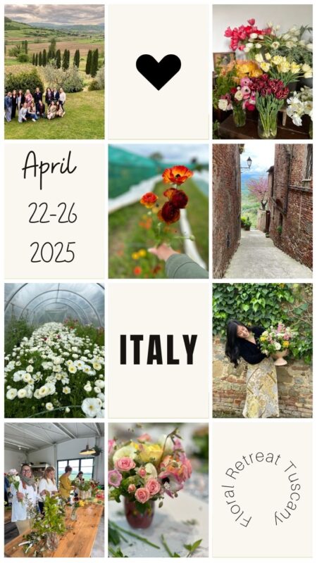 April 2025 Floral Designer Workshop in Tuscany Italy with alicia schwede flirty fleurs