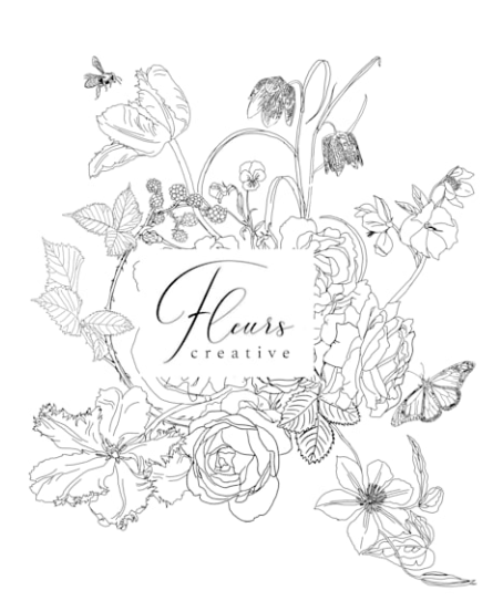 Black and White version of Fleurs Creative logo, floral design class studio in snohomish, washington