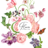 Logo for Fleurs Creative with botanical drawings of flowers.