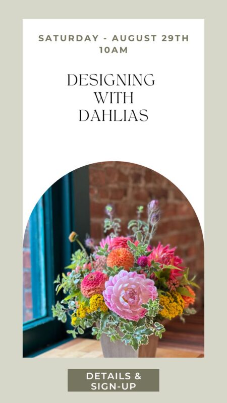 Designing with Dahlia floral design class Snohomish Washington state